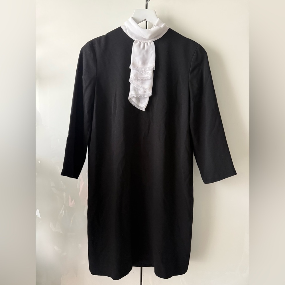 The Kooples Black and White neck frills 3/4 Sleeve Mini Dress size 2
